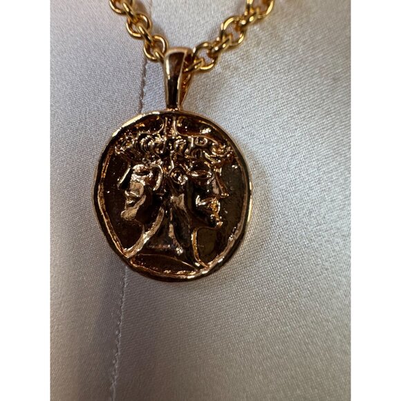 Gold-Plated Multilana Necklace With Janus Pendant 18" Chain Timeless Roman-Inspi - Picture 4 of 16